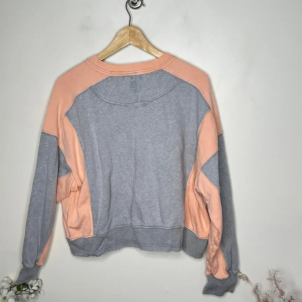 FREE PEOPLE Movement Intercept Sweatshirt Colorblock Gray Orange Sz M $98 {3M9}